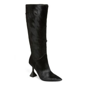 JEFFREY CAMPBELL Entity Genuine Calf Hair Knee High Boots, Black Size 7.5 NWT